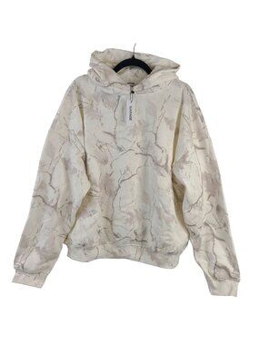 NEW Garage Winter Camo Ultra Fleece Hoodie Sz L/XL White & Gray Leaf Print